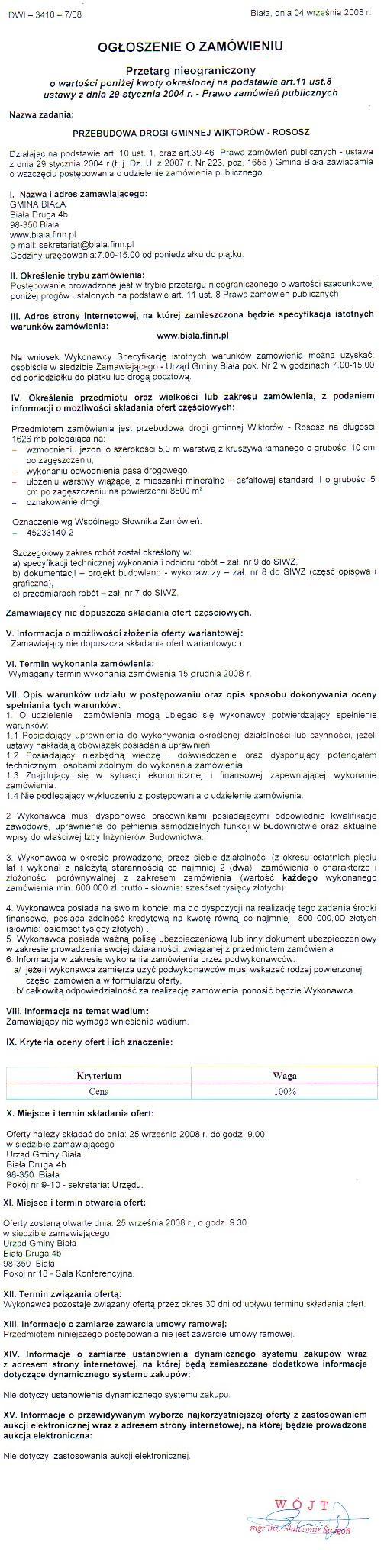 Zdjęcie Przetarg nieograniczony - Przebudowa drogi gminnej Wiktorów - Rososz _011_001_135142