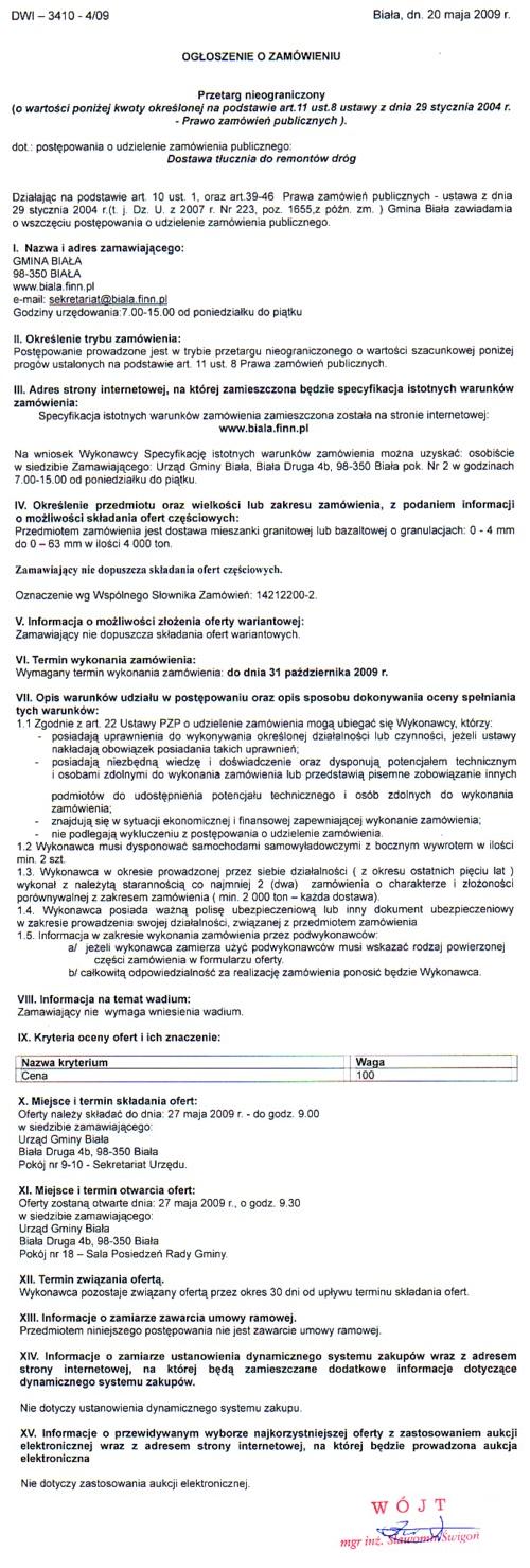 Zdjęcie Ogłoszenie o zamówieniu - Dostawa tłucznia do remontów dróg _011_001_165434