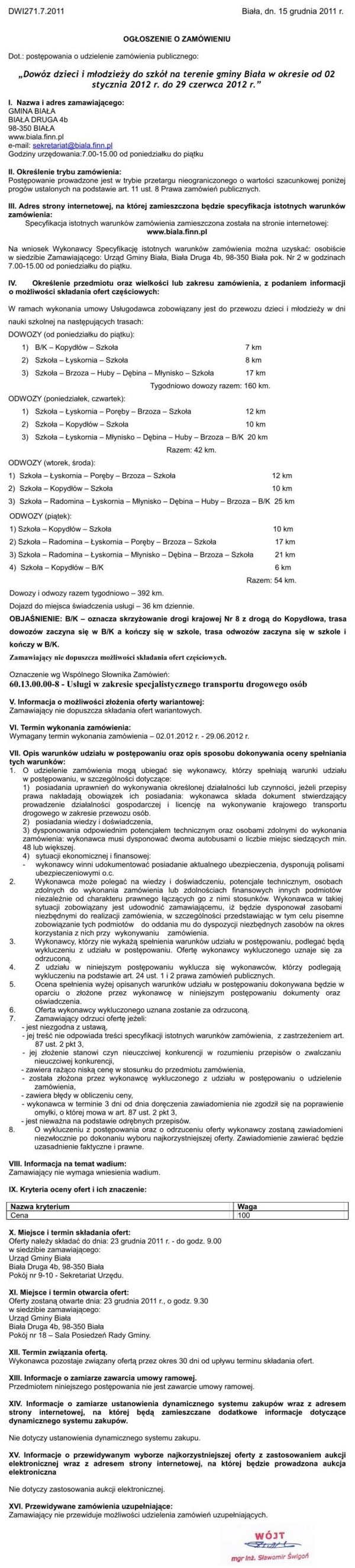 Zdjęcie Ogłoszenie - dowóz dzieci i młodzieży do szkół na terenie Gminy Biała _011_001_279111