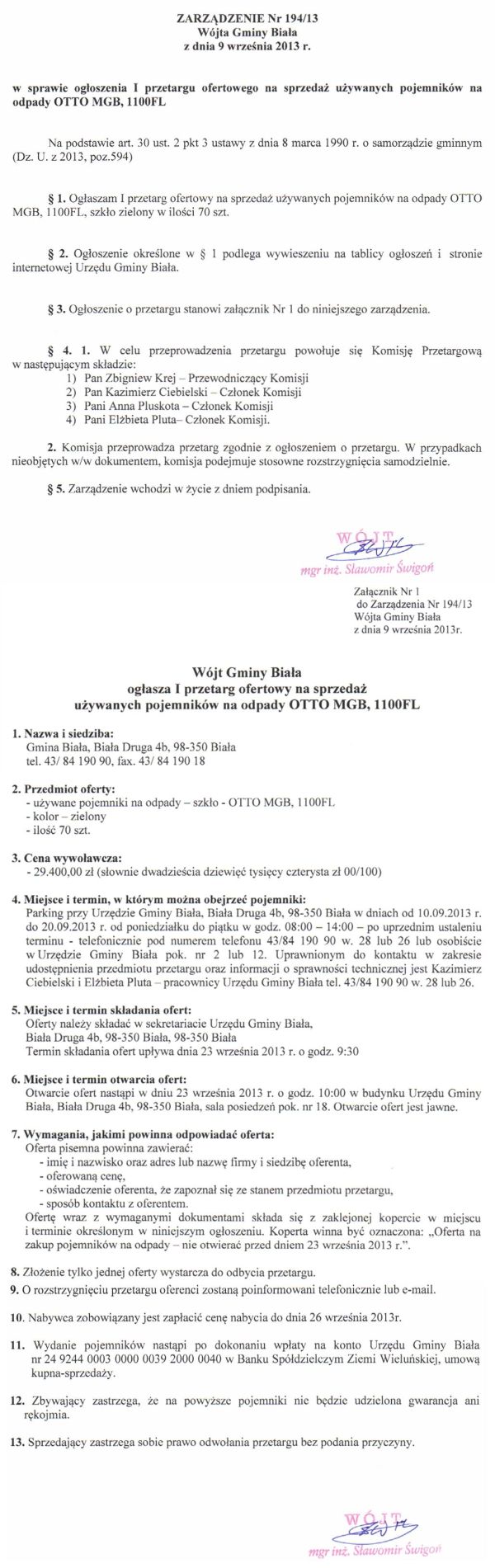 Zdjęcie I przetagr ofertowy na sprzedaż używanych pojemników na odpady OTTO MGB, 1100FL _011_001_365477
