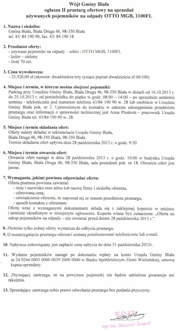 Zdjęcie II przetarg ofertowy na sprzedaż używanych pojemników na odpady OTTO MGB, 1100FL _011_001_370034