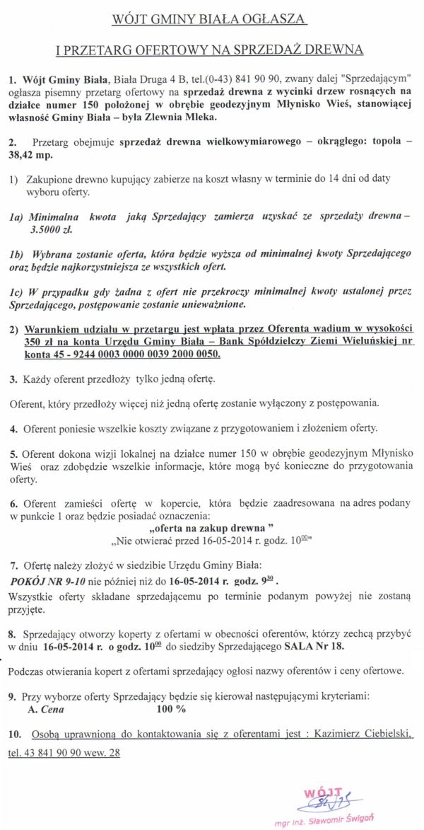 Zdjęcie I przetarg ofertowy na sprzedaż drewna _011_001_397649