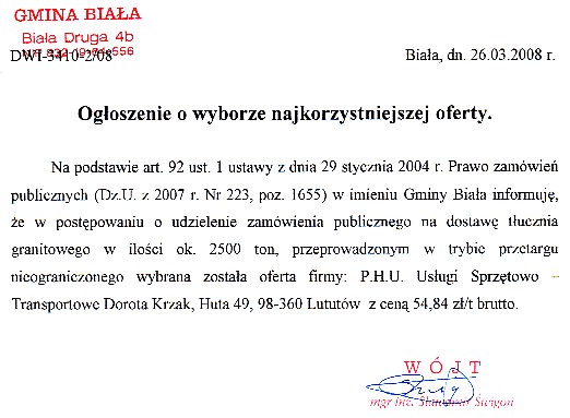 Zdjęcie Ogłoszenie o wyborze najkorzystniejszej oferty (dostawa materiałów do remontu dróg gminnych) _011_002_119111