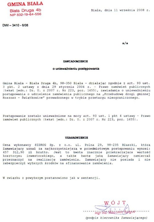 Zdjęcie Zawiadomienie o unieważnieniu postępowania _011_002_135972