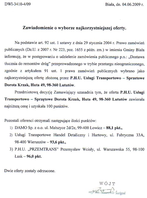Zdjęcie Zawiadomienie o wyborze najkorzystniejszej oferty _011_002_168793