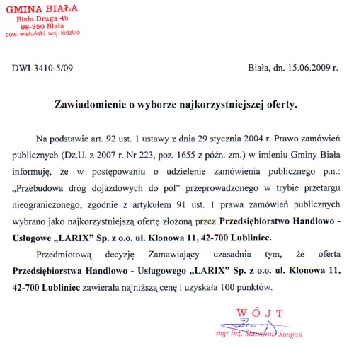 Zdjęcie Zawiadomienie o wyborze najkorzystniejszej oferty _011_002_170079