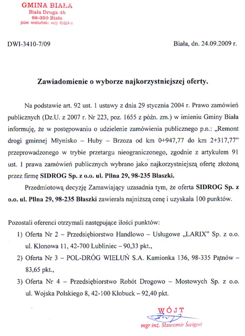 Zdjęcie Zawiadomienie o wyborze najkorzystniejszej oferty _011_002_181539