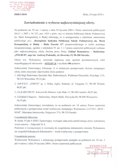 Zdjęcie Zawiadomienie o wyborze najkorzystniejszej oferty _011_002_204805