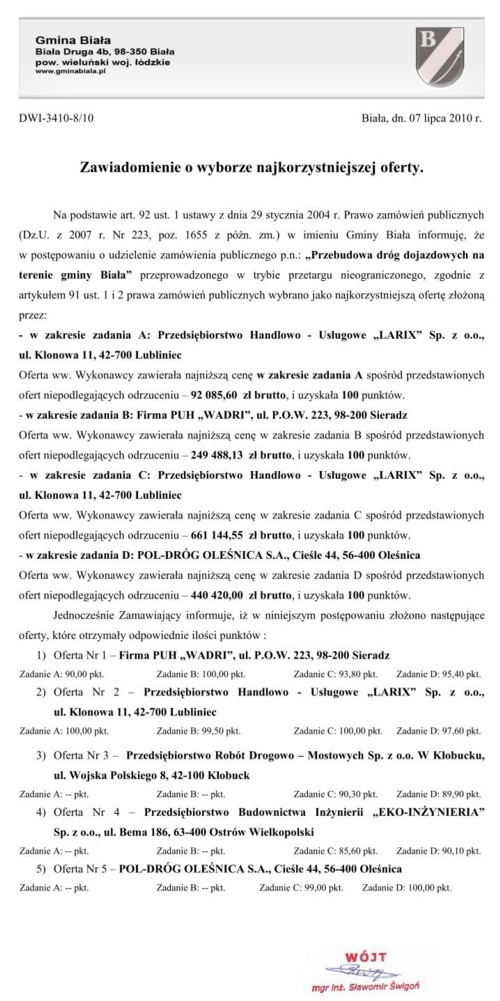 Zdjęcie Zawiadomienie o wyborze najkorzystniejszej oferty _011_002_212397