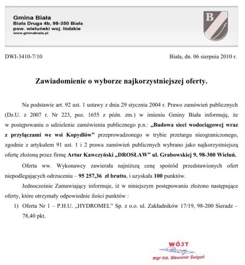 Zdjęcie Zawiadomienie o wyborze najkorzystniejszej oferty _011_002_212399