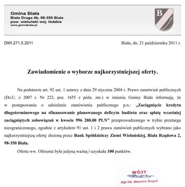 Zdjęcie Zawiadomienie o wyborze najkorzystniejszej oferty _011_002_271990