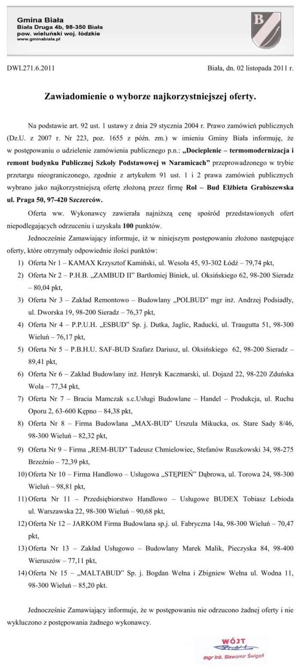 Zdjęcie Zawiadomienie o wyborze najkorzystniejszej oferty _011_002_273531