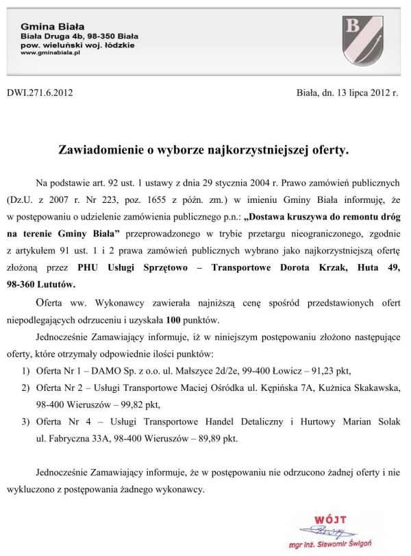 Zdjęcie Zawiadomienie o wyborze najkorzystniejszej oferty _011_002_307316