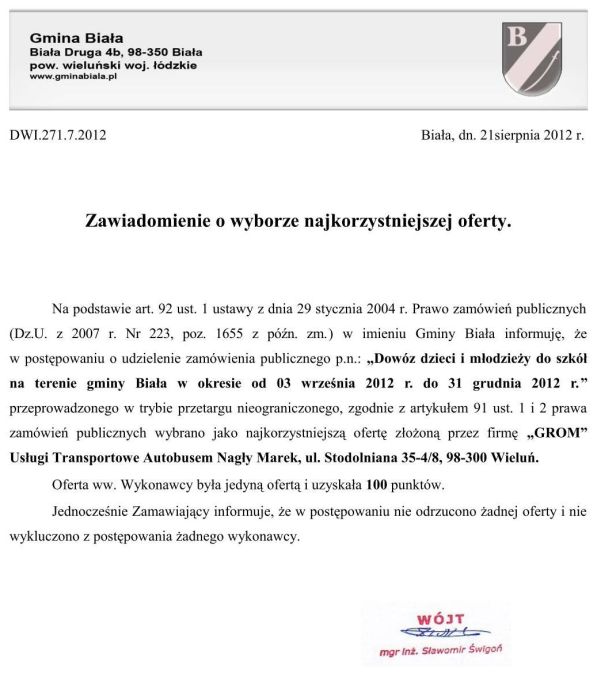 Zdjęcie Zawiadomienie o wyborze najkorzystniejszej oferty _011_002_311240