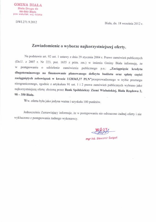Zdjęcie Zawiadomienie o wyborze najkorzystniejszej oferty _011_002_314231