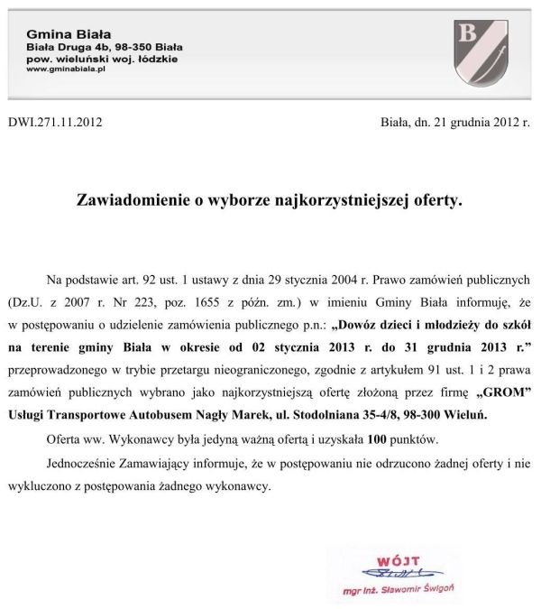 Zdjęcie Zawiadomienie o wyborze najkorzystniejszej oferty _011_002_329473