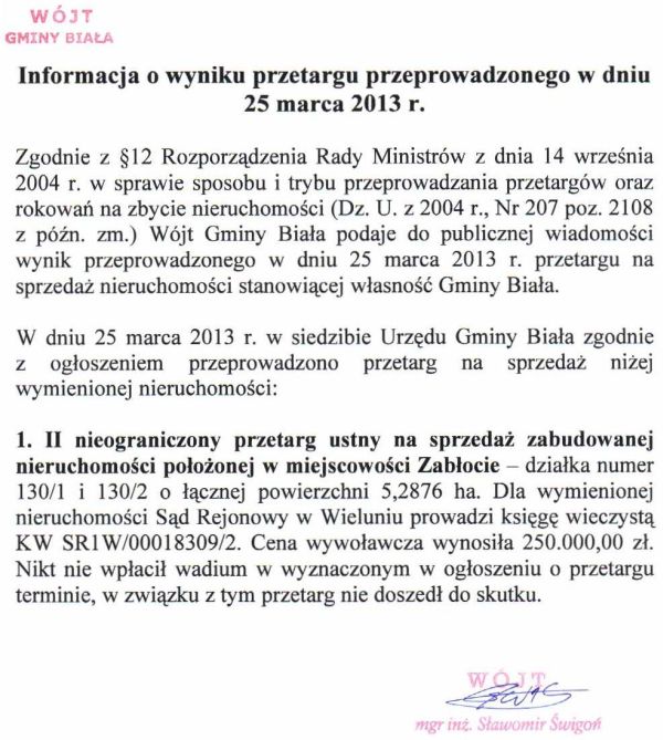 Zdjęcie Informacja o wyniku przetargu przeprowadzonego w dniu 25 marca 2013 r _011_002_342328