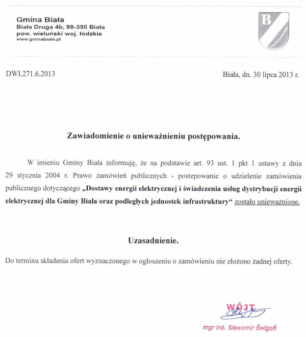 Zdjęcie Zawiadomienie o unieważnieniu postępowania _011_002_361083