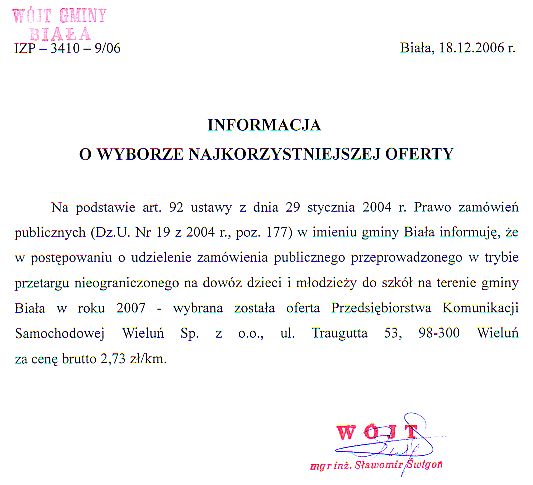 Zdjęcie Informacja o wyborze najkorzystniejszej oferty _011_002_78309