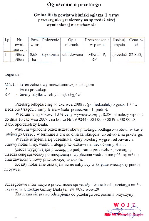 Zdjęcie I ustny przetarg nieograniczony na sprzedaż nieruchomości położonej w miejscowości Łyskornia _012_122349