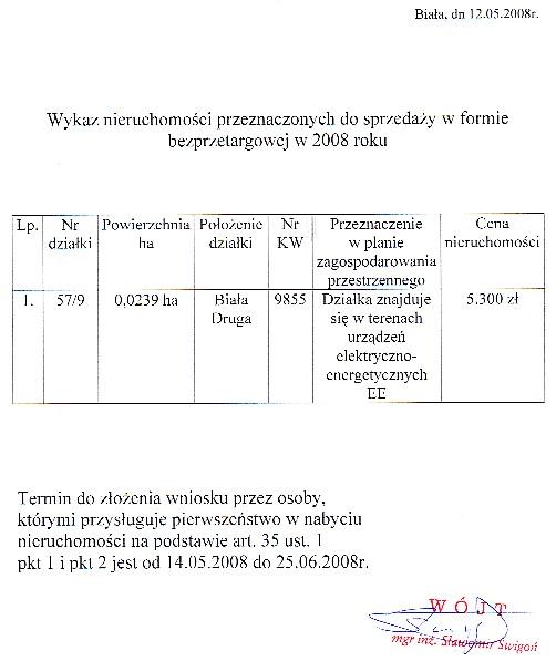 Zdjęcie Wykaz nieruchomości przeznaczonych do sprzedaży w formie bezprzetargowej w 2008 roku _012_123411