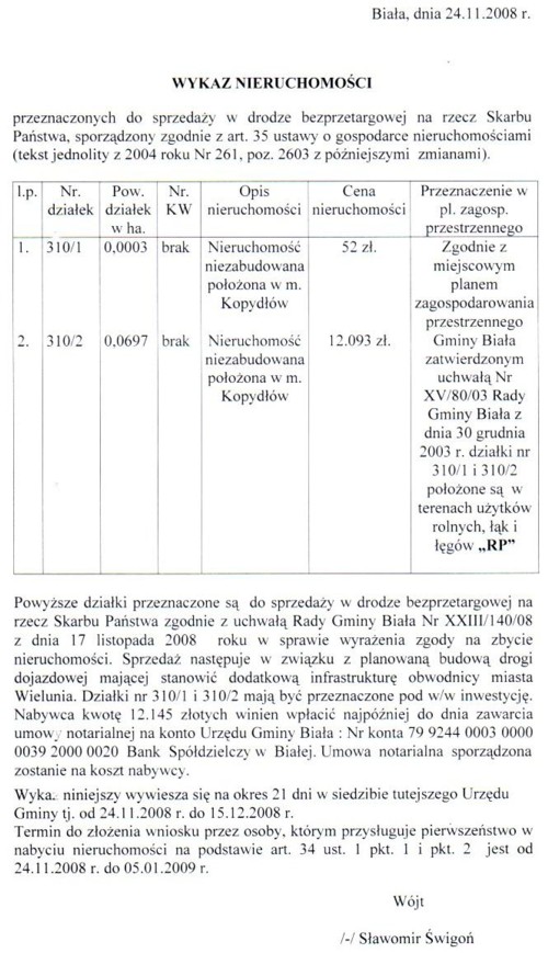 Zdjęcie Wykaz nieruchomości przeznaczonych do sprzedaży w drodze bezprzetargowej na rzecz Skarbu Państwa _012_146130