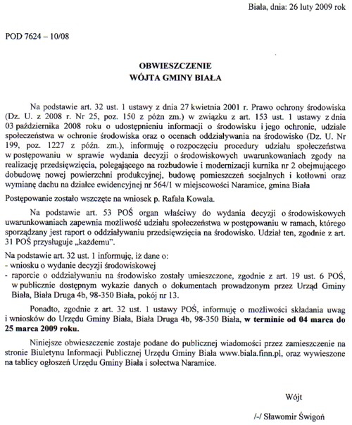 Zdjęcie Obwieszczenie Wójta Gminy Biała _012_156701