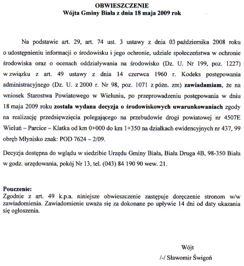 Zdjęcie Obwieszczenie Wójta Gminy Biała z dnia 18 maja 2009 r _012_164890