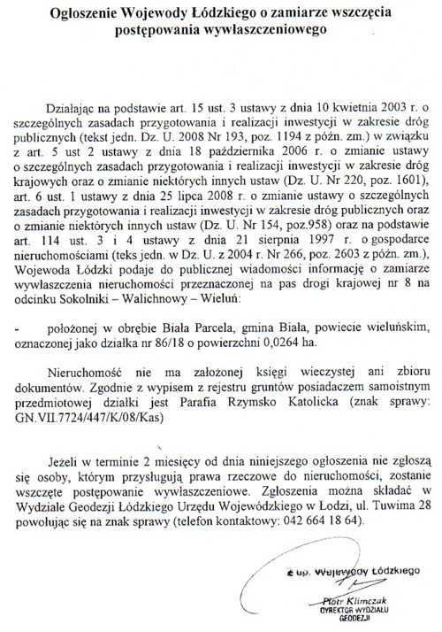 Zdjęcie Ogłoszenie Wojewody Łódzkiego o zamiarze wszczęcia postępowania wywłaszczeniowego _012_165362