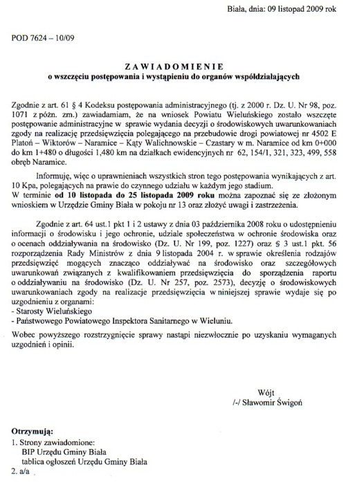 Zdjęcie Zawiadomienie o wszczęciu postępowania i wystąpieniu do organów współdziałających _012_185167