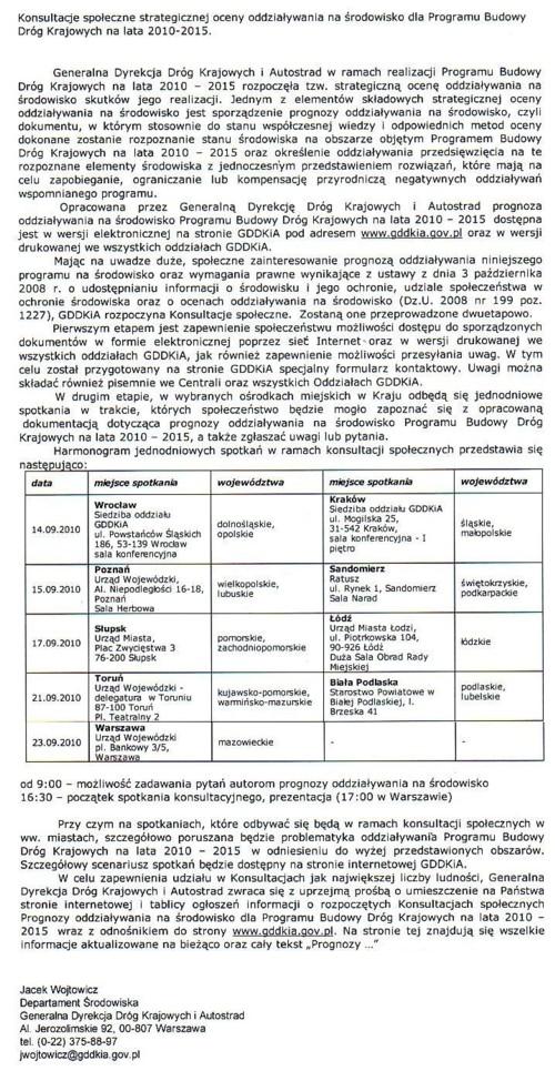 Zdjęcie Konsultacje społecznestrategicznej oceny oddziaływania na środowisko dla Programu Budowy Dróg Krajowych na lata 2010-2015 _012_215527