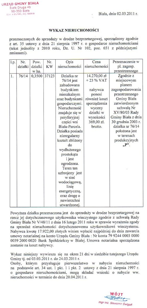 Zdjęcie Wykaz nieruchomości przeznaczonych do sprzedaży w drodze bezprzetargowej _012_240247