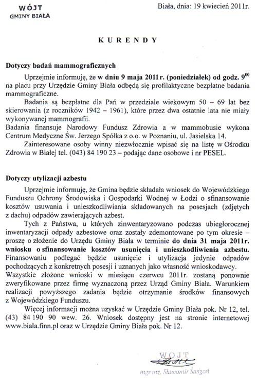 Zdjęcie Kurendy dotyczące badań mammograficznych oraz utylizacji odpadów zawierających azbest _012_246035