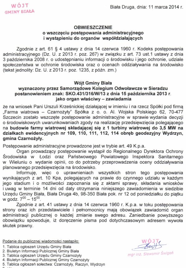 Zdjęcie Obwieszczenie o wszczęciu postępowania administracyjnego i wystąpieniu do organów współdziałających _012_389703