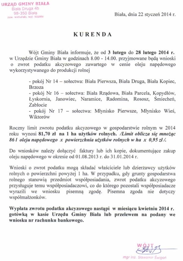 Zdjęcie Kurenda - zwrot podatku akcyzowego dla producentów rolnych _016_382837