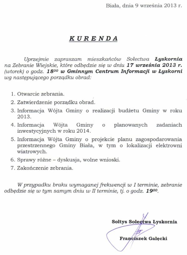 Zdjęcie Kurenda - Zebranie Wiejskie Sołectwa Łyskornia _019_365516