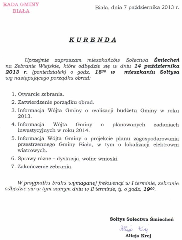 Zdjęcie Kurenda - Zebranie Wiejskie Sołectwa Śmiecheń _019_369246