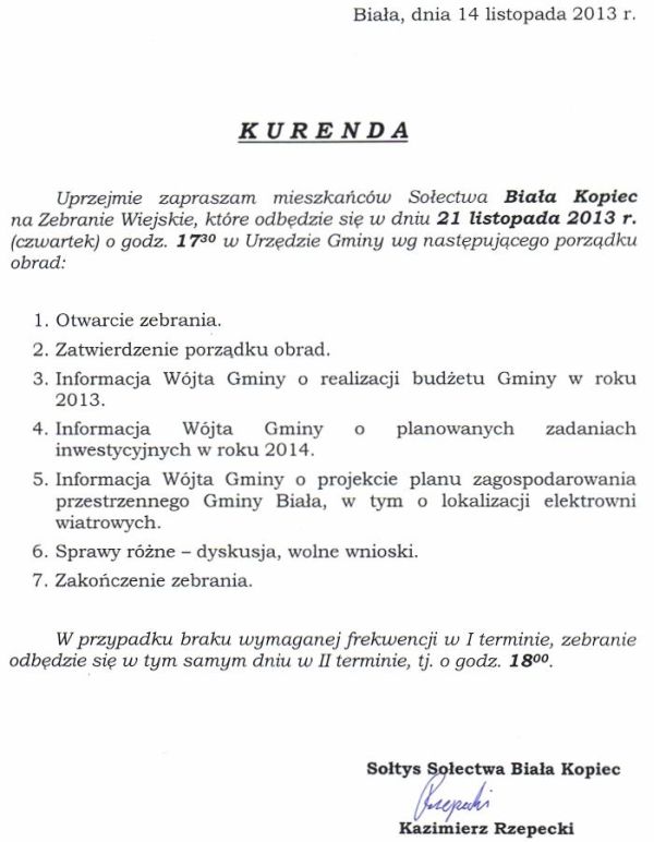 Zdjęcie Kurenda - Zebranie Wiejskie Sołectwa Biała Kopiec _019_373822