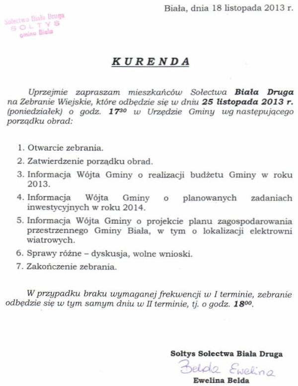 Zdjęcie Kurenda - Zebranie Wiejskie Sołectwa Biała Druga _019_374257